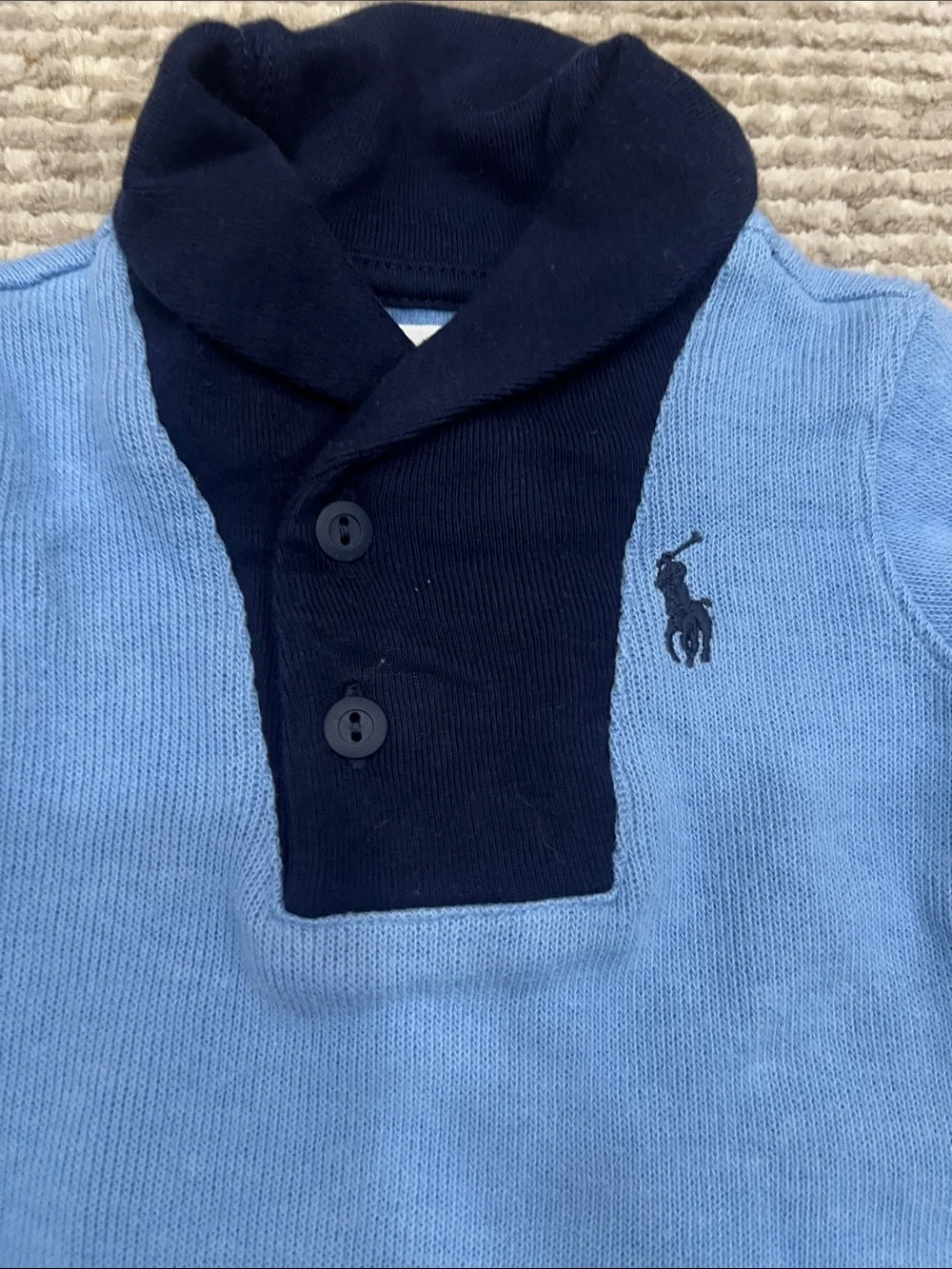 Ralph Lauren Light Blue Knit One-Piece with Navy Trim